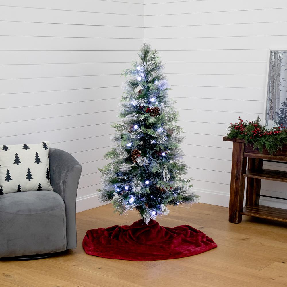 Flocked Pre-Lit Fiber Optic Artificial Pinecone and Berries Christmas Tree. Picture 8