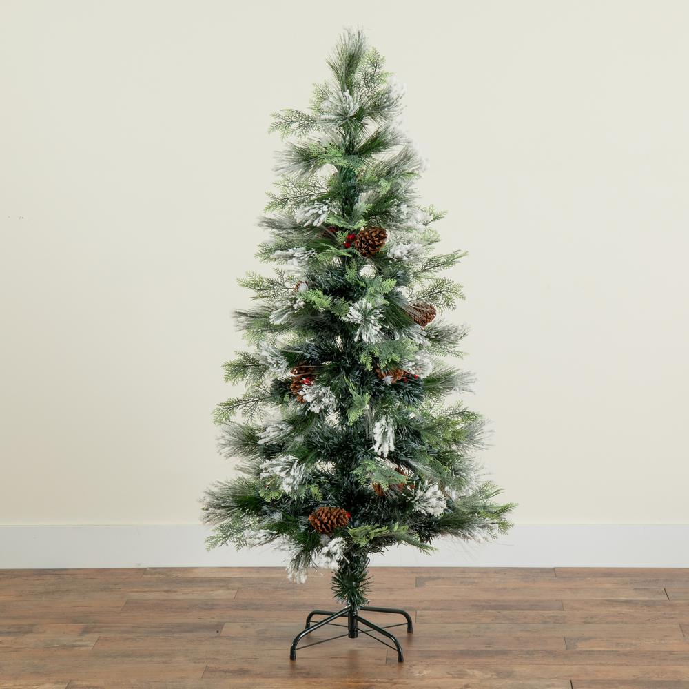 Flocked Pre-Lit Fiber Optic Artificial Pinecone and Berries Christmas Tree. Picture 9