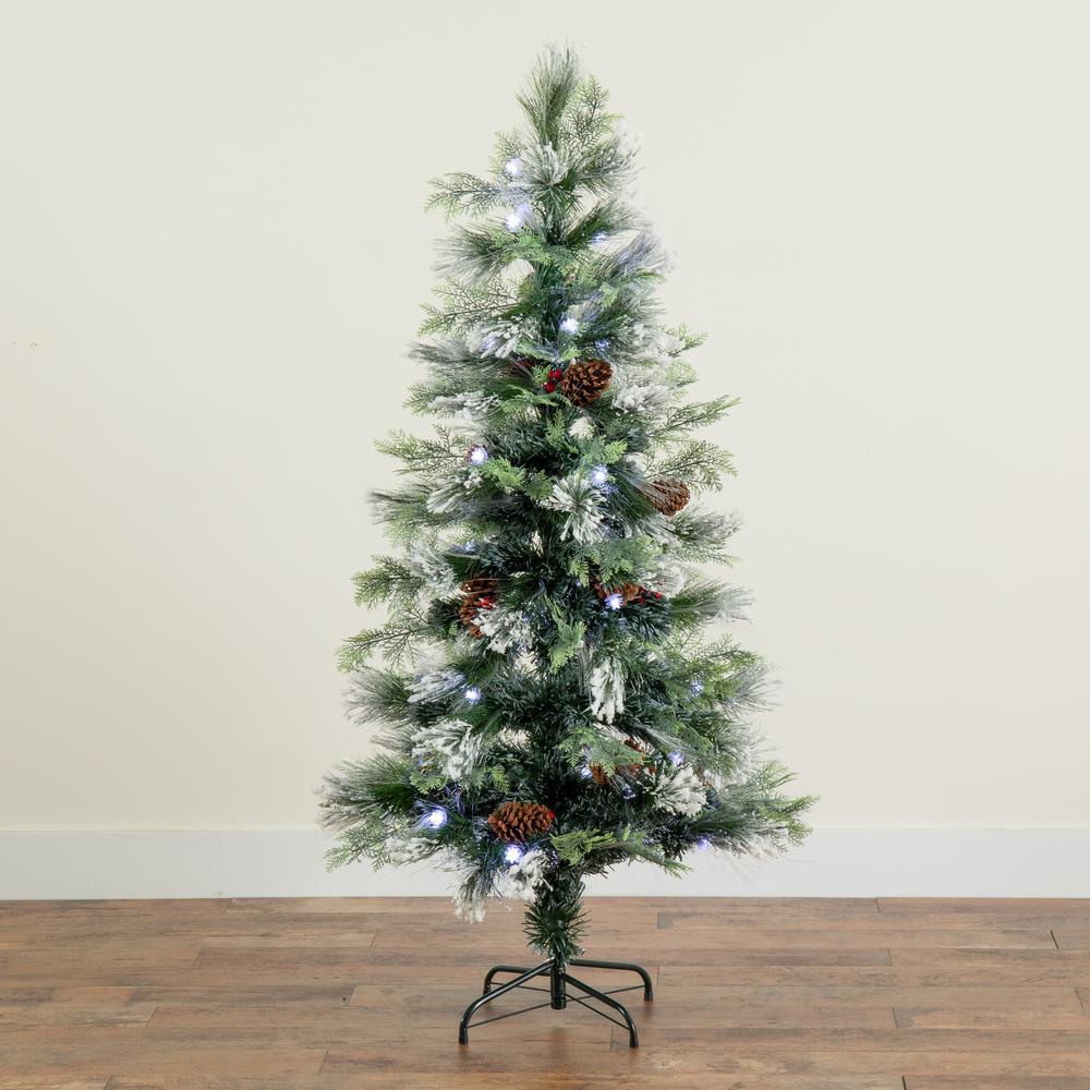 Flocked Pre-Lit Fiber Optic Artificial Pinecone and Berries Christmas Tree. Picture 10