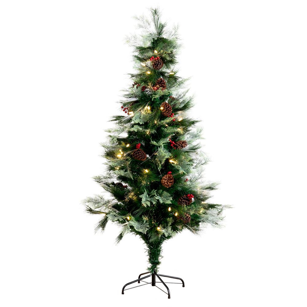 Pre-Lit Fiber Optic Artificial Pinecone and Berries Christmas Tree. Picture 1