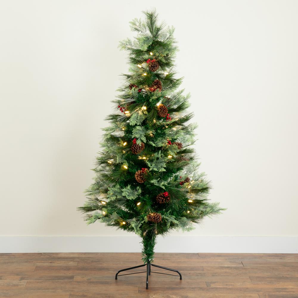Pre-Lit Fiber Optic Artificial Pinecone and Berries Christmas Tree. Picture 9