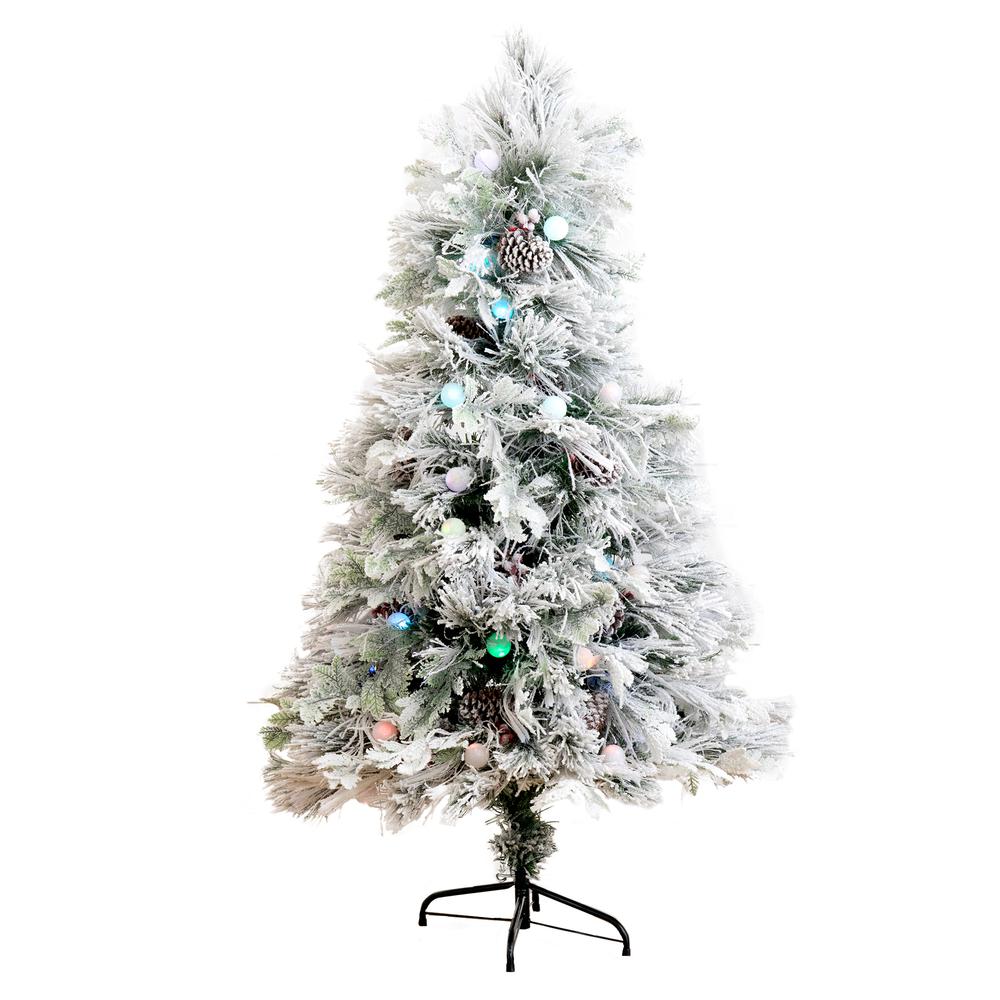 Flocked Pre-Lit Fiber Optic Artificial Pinecone and Berries Christmas Tree. Picture 1