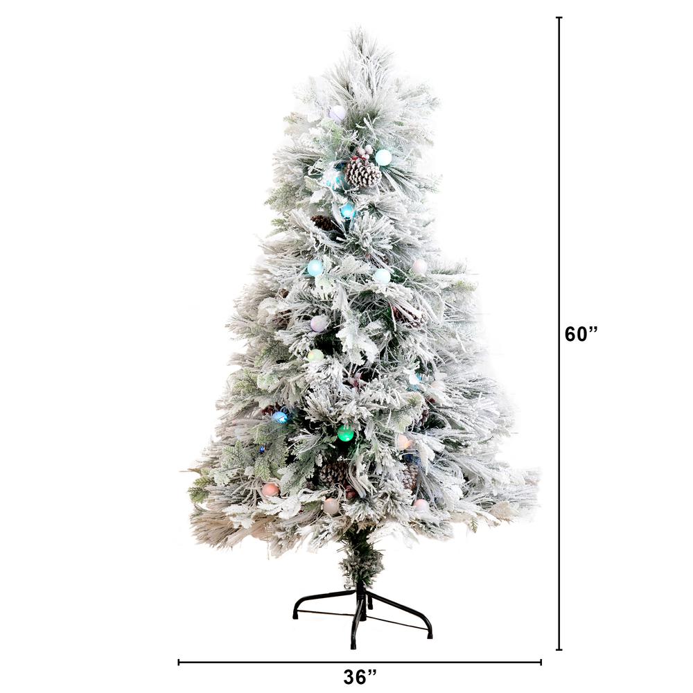 Flocked Pre-Lit Fiber Optic Artificial Pinecone and Berries Christmas Tree. Picture 2