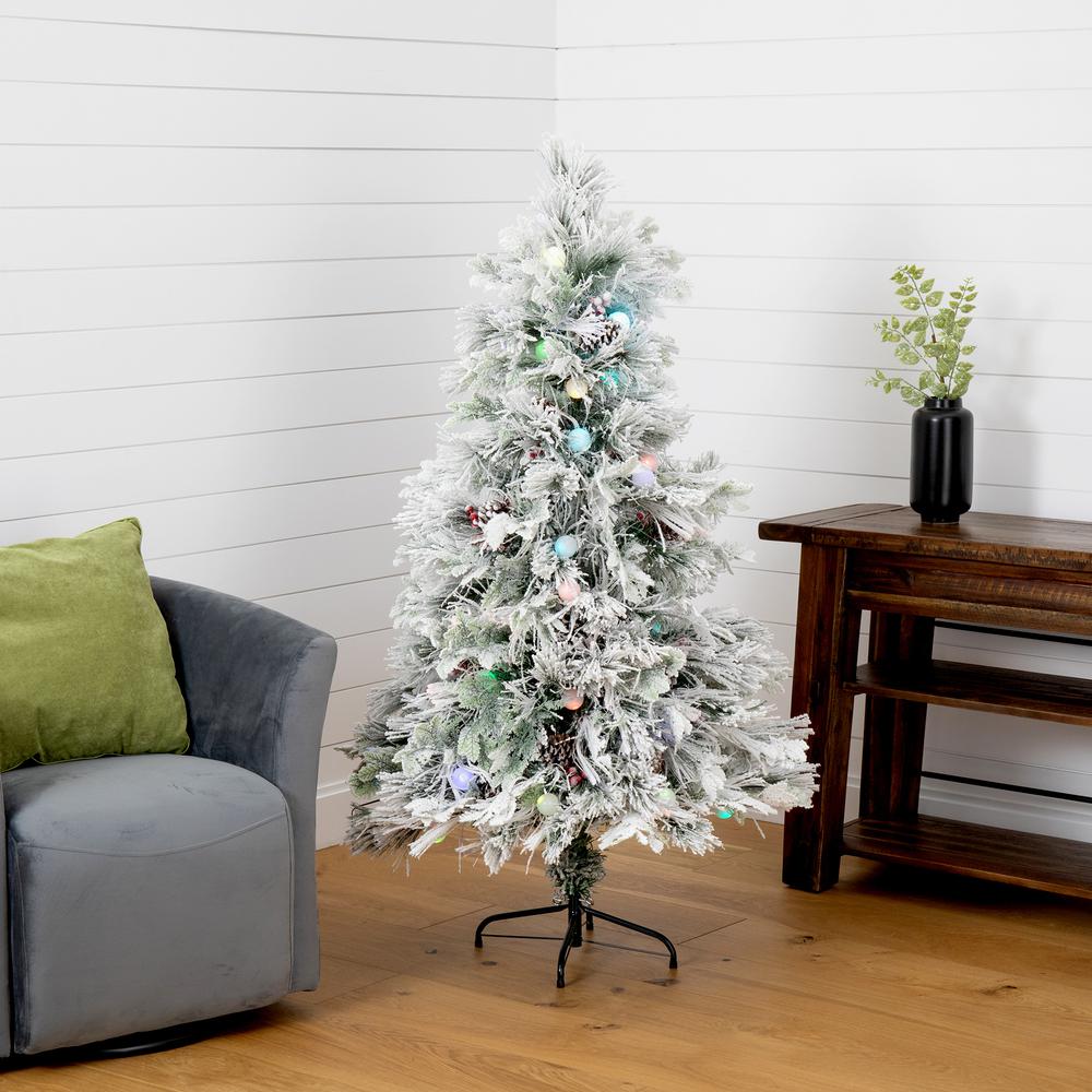 Flocked Pre-Lit Fiber Optic Artificial Pinecone and Berries Christmas Tree. Picture 8