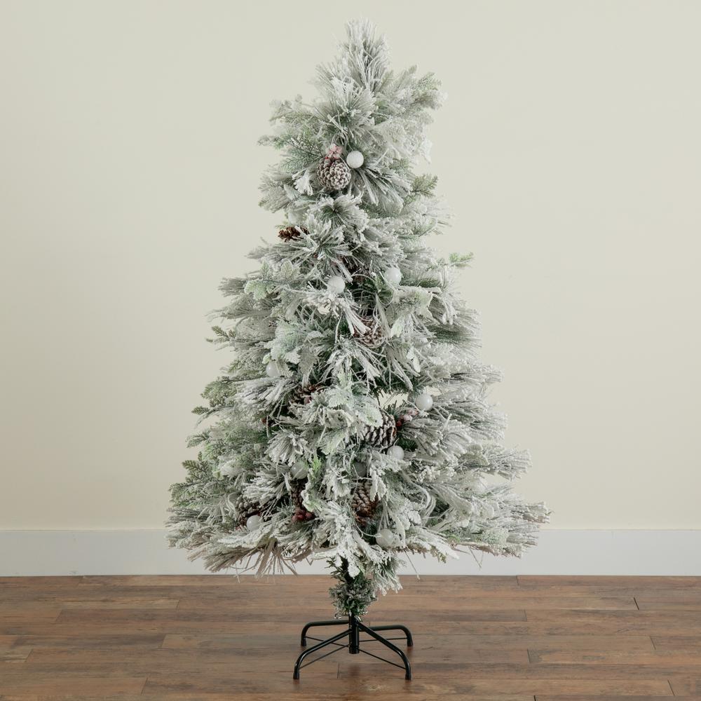 Flocked Pre-Lit Fiber Optic Artificial Pinecone and Berries Christmas Tree. Picture 7