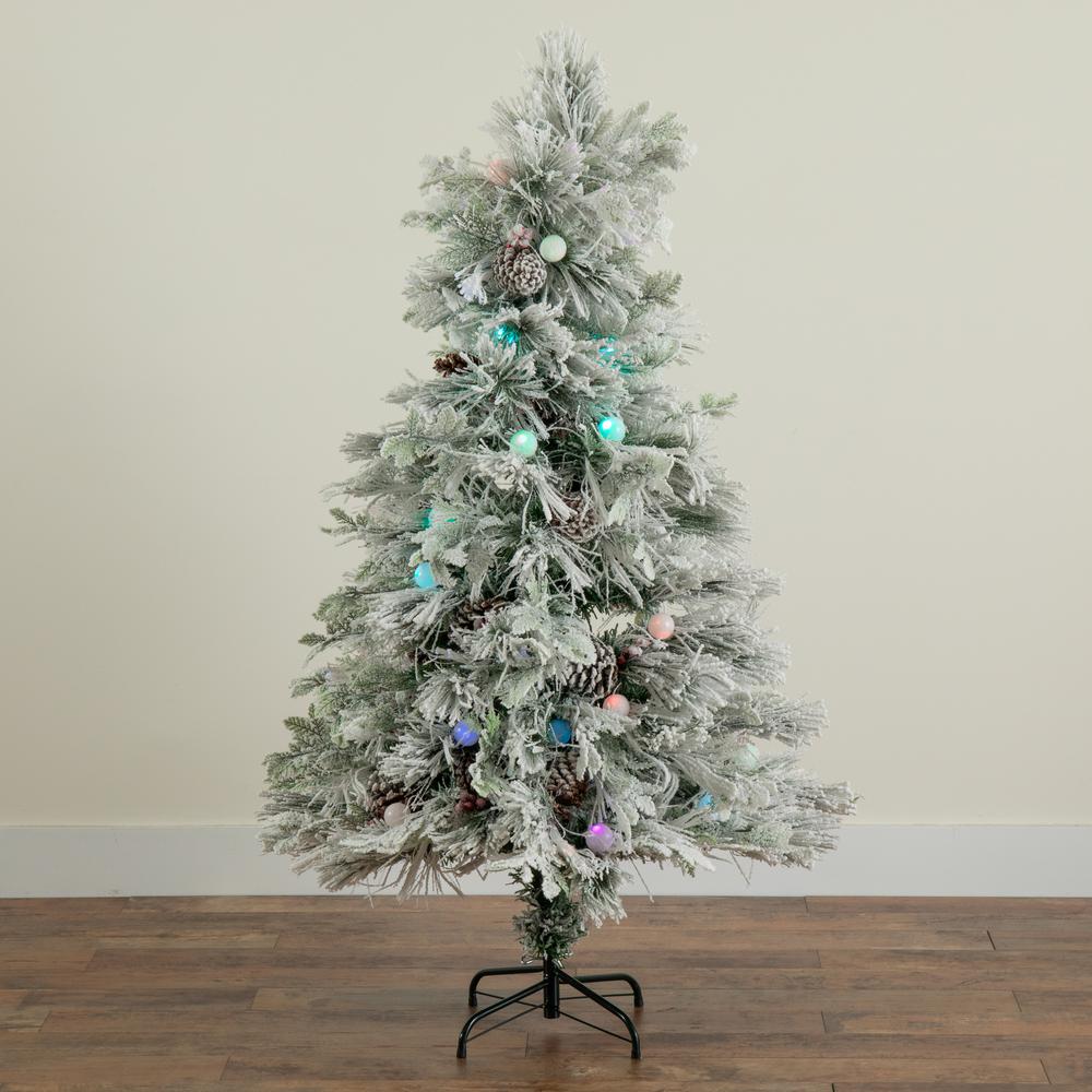 Flocked Pre-Lit Fiber Optic Artificial Pinecone and Berries Christmas Tree. Picture 9
