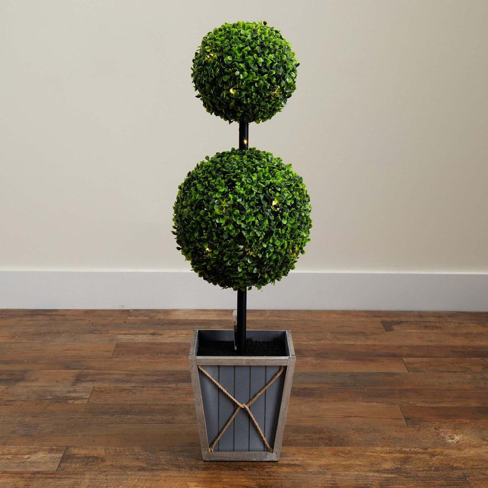 Ball Boxwood Topiary with LED Lights in Decorative Planter (Indoor/Outdoor). Picture 7