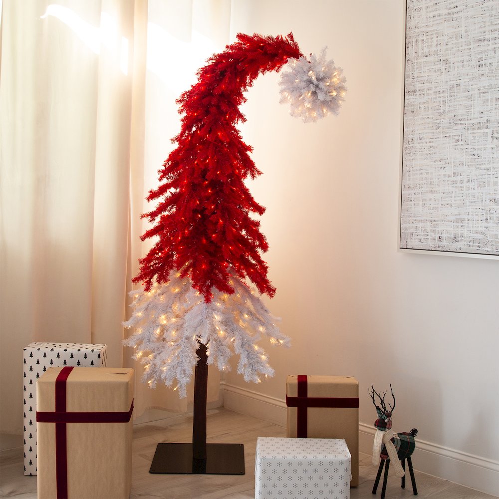 7ft. Holiday Red Santa’s Hat Christmas Tree with 500 LED Lights. Picture 4