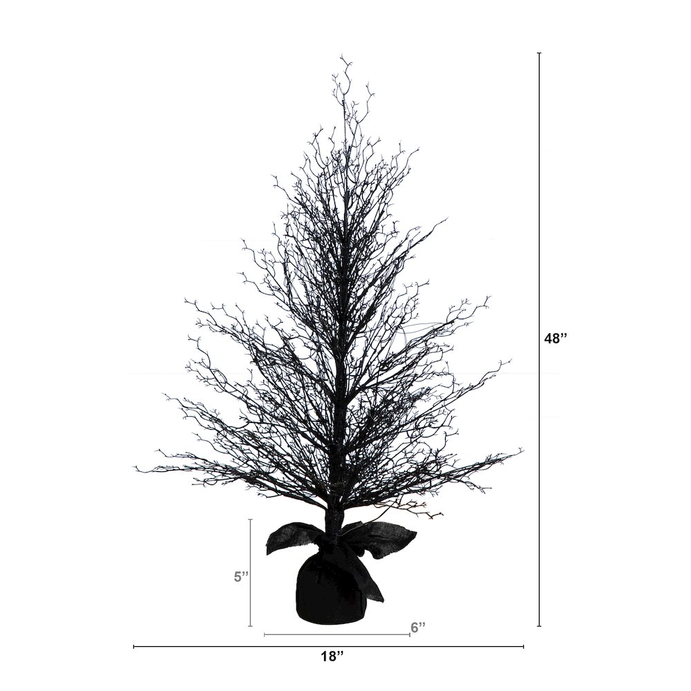 4ft. Pre-Lit Halloween Black Twig Artificial Fall Tree in Burlap Planter. Picture 1
