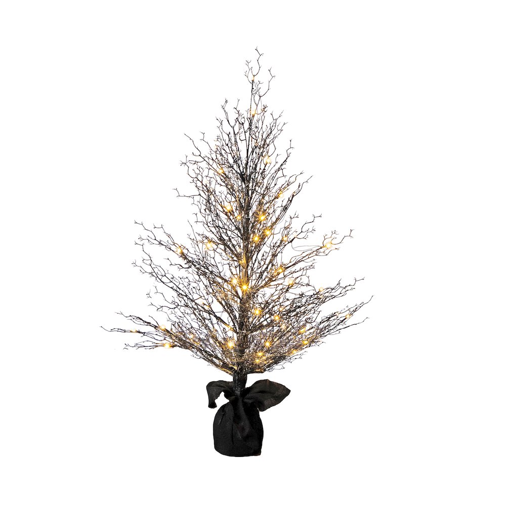 4ft. Pre-Lit Halloween Black Twig Artificial Fall Tree in Burlap Planter. Picture 2