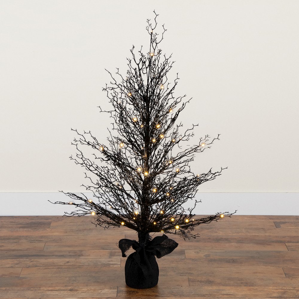 4ft. Pre-Lit Halloween Black Twig Artificial Fall Tree in Burlap Planter. Picture 5