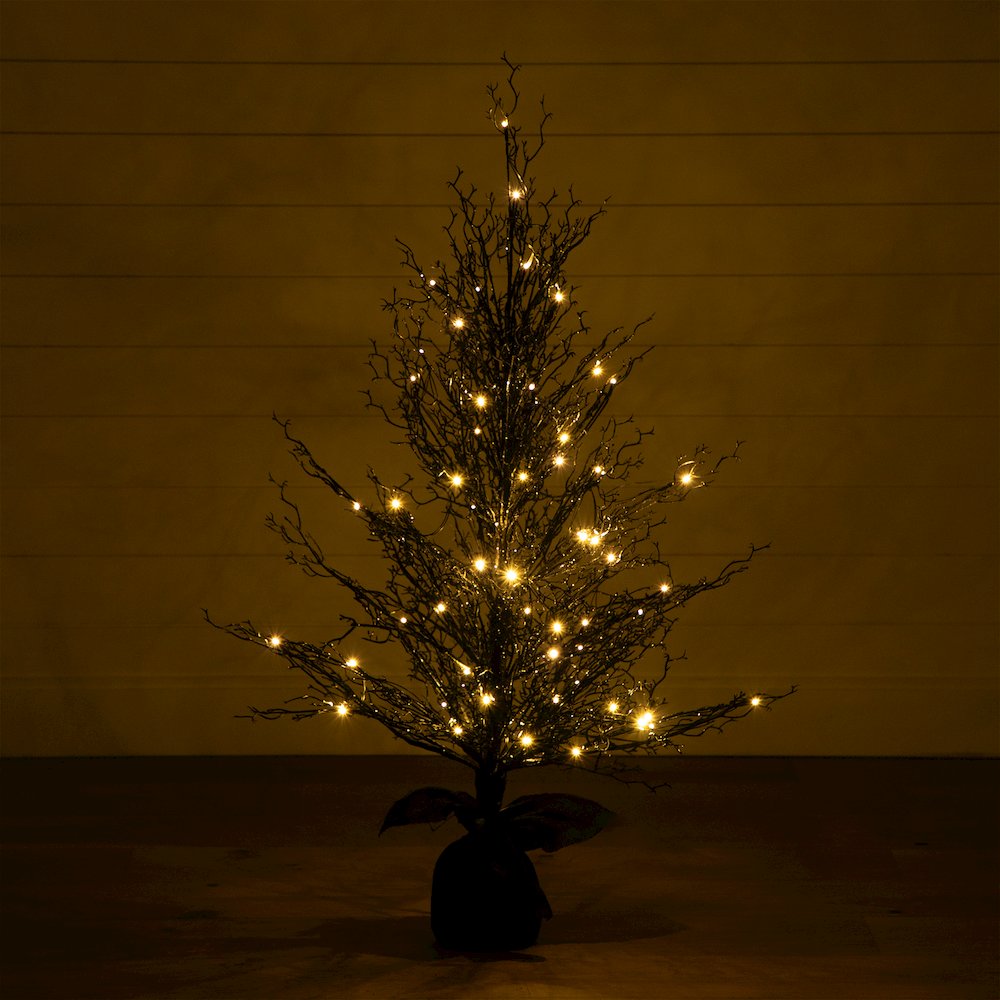 4ft. Pre-Lit Halloween Black Twig Artificial Fall Tree in Burlap Planter. Picture 6