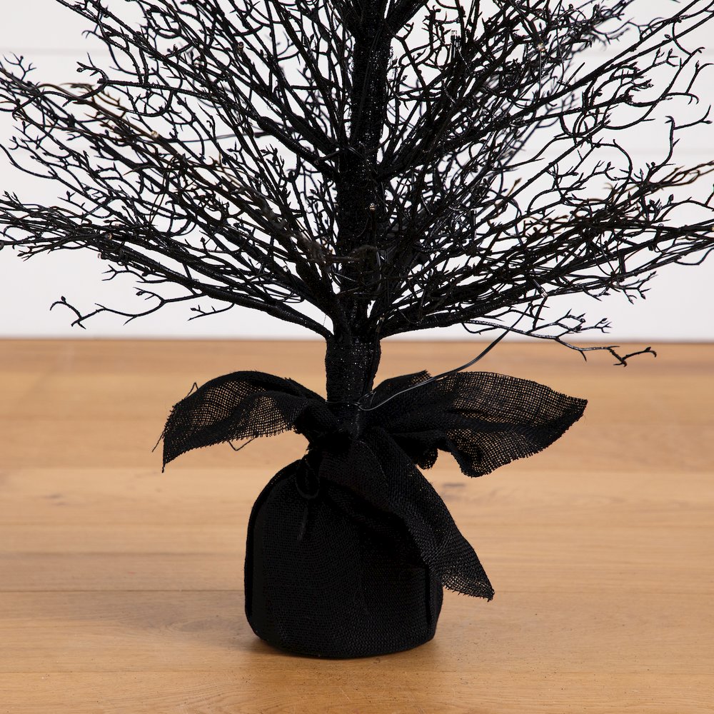 4ft. Pre-Lit Halloween Black Twig Artificial Fall Tree in Burlap Planter. Picture 7