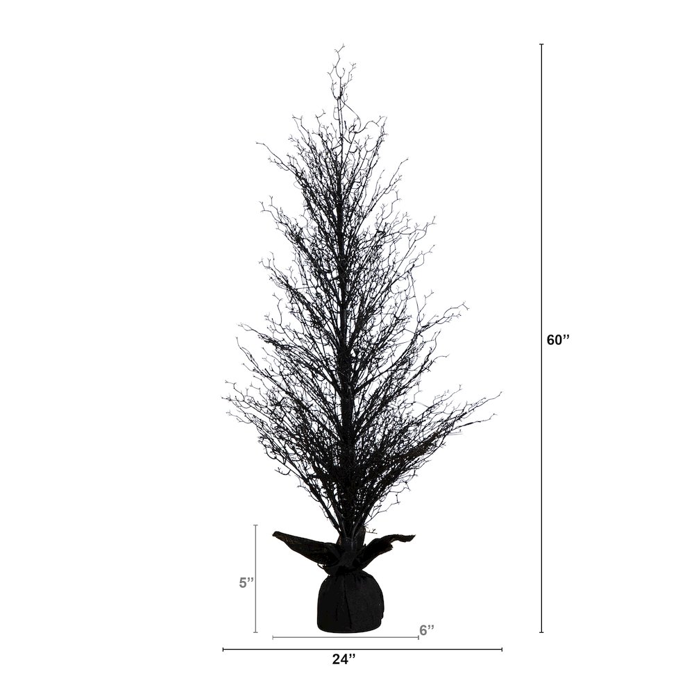 5ft. Pre-Lit Halloween Black Twig Artificial Fall Tree in Burlap Planter. Picture 9