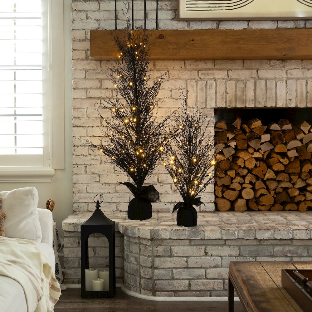 5ft. Pre-Lit Halloween Black Twig Artificial Fall Tree in Burlap Planter. Picture 12