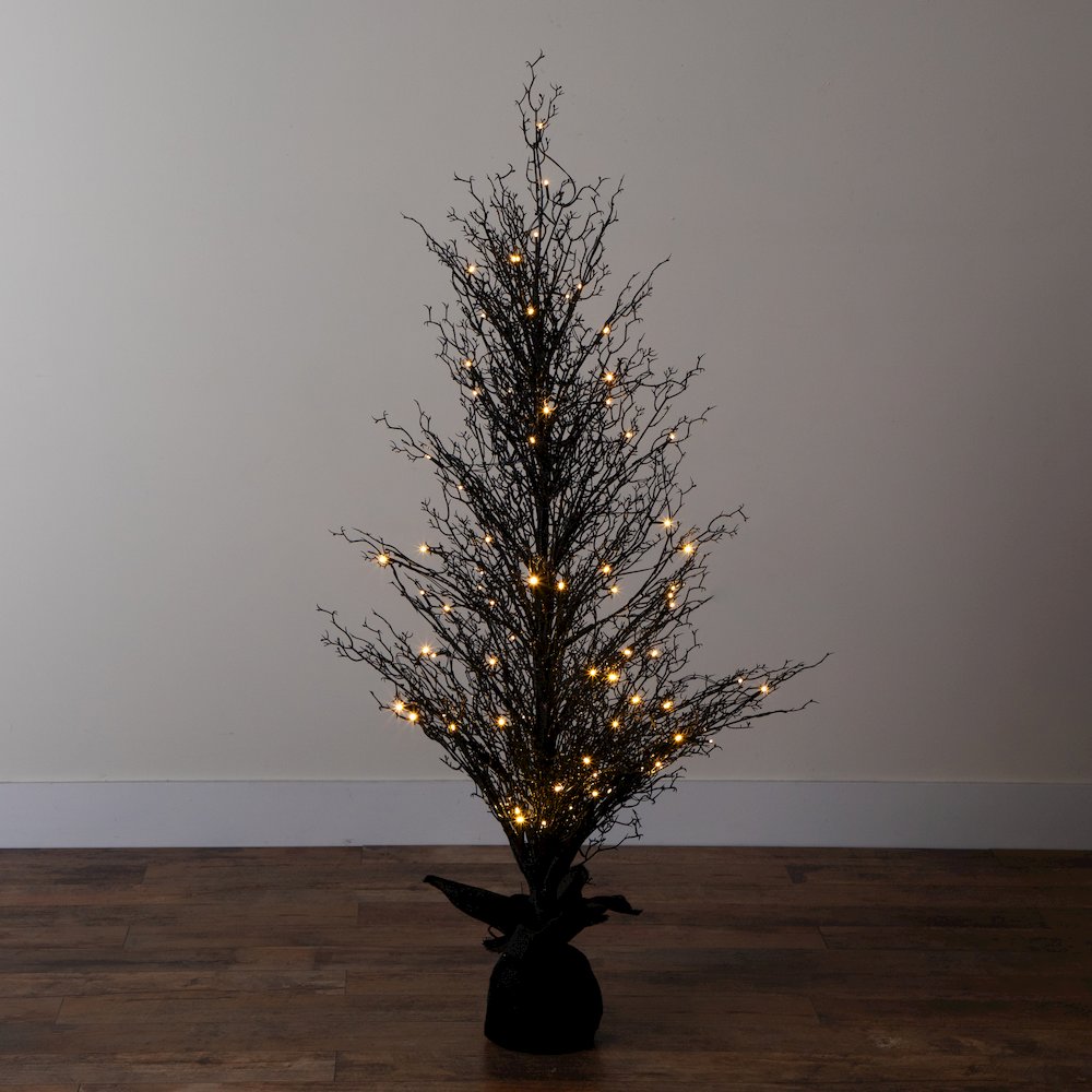 5ft. Pre-Lit Halloween Black Twig Artificial Fall Tree in Burlap Planter. Picture 14