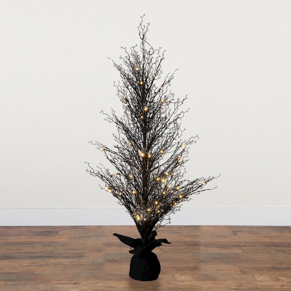 5ft. Pre-Lit Halloween Black Twig Artificial Fall Tree in Burlap Planter. Picture 4