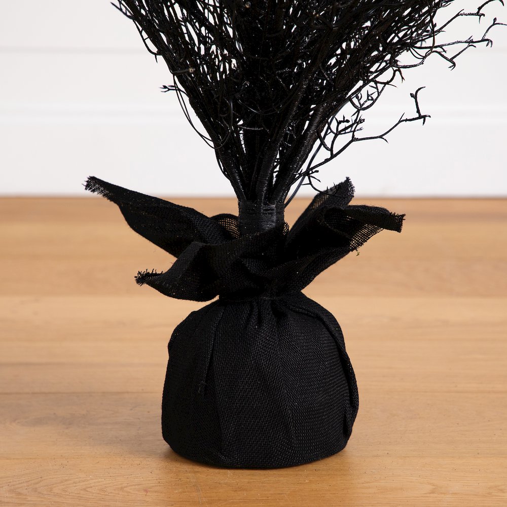 5ft. Pre-Lit Halloween Black Twig Artificial Fall Tree in Burlap Planter. Picture 6