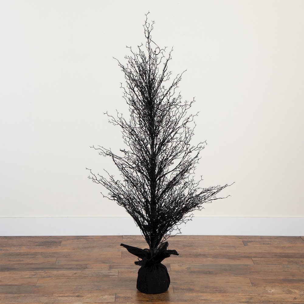 5ft. Pre-Lit Halloween Black Twig Artificial Fall Tree in Burlap Planter. Picture 7