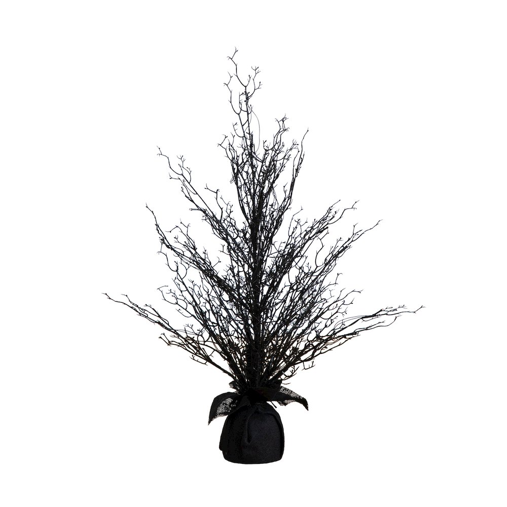 3ft. Pre-Lit Halloween Black Twig Artificial Fall Tree in Burlap Planter. Picture 8