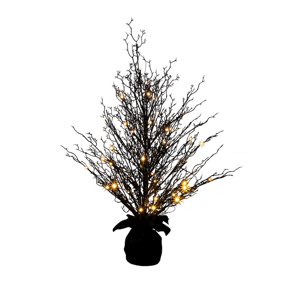 3ft. Pre-Lit Halloween Black Twig Artificial Fall Tree in Burlap Planter. Picture 2