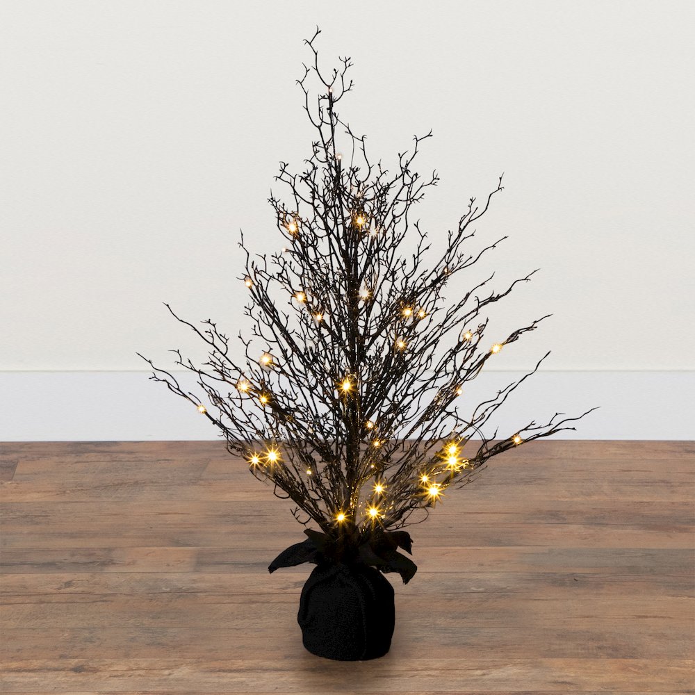 3ft. Pre-Lit Halloween Black Twig Artificial Fall Tree in Burlap Planter. Picture 5