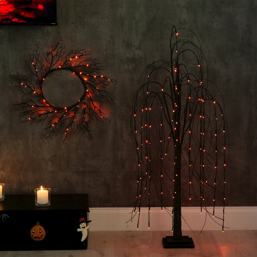 4ft. Pre-Lit Halloween Black Willow Artificial Fall Tree with 120 Orange. Picture 5