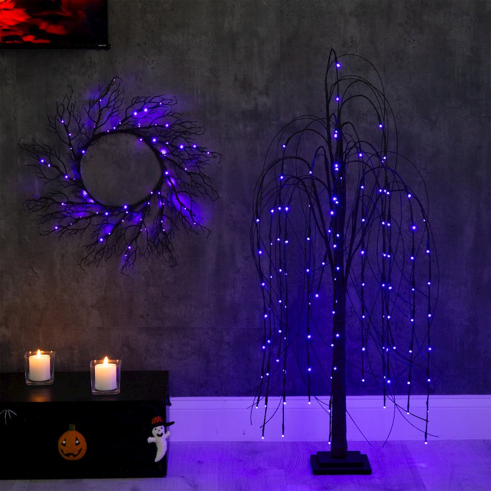 4ft. Pre-Lit Halloween Black Willow Artificial Fall Tree with 120 Orange. Picture 6