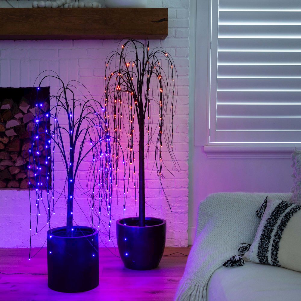 4ft. Pre-Lit Halloween Black Willow Artificial Fall Tree with 120 Orange. Picture 14
