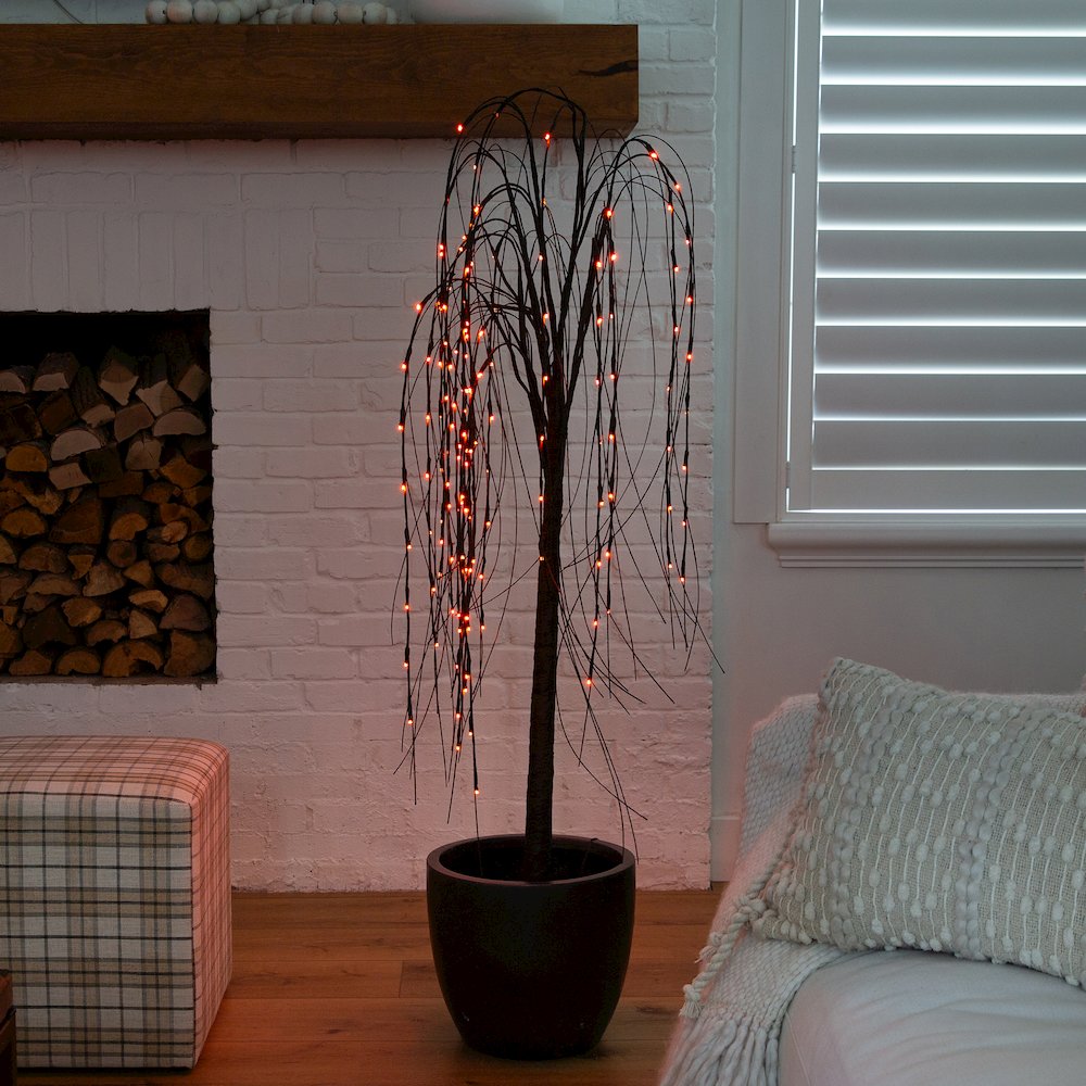 5ft. Pre-Lit Halloween Black Willow Artificial Fall Tree with 144 Orange. Picture 9