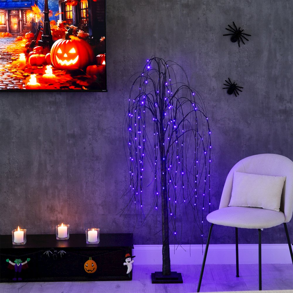 5ft. Pre-Lit Halloween Black Willow Artificial Fall Tree with 144 Orange. Picture 8