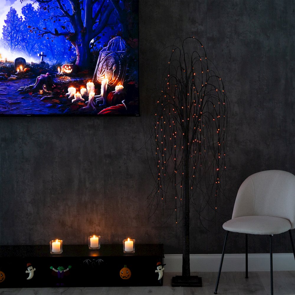 6ft. Pre-Lit Halloween Black Willow Artificial Fall Tree with 160 Orange. Picture 14