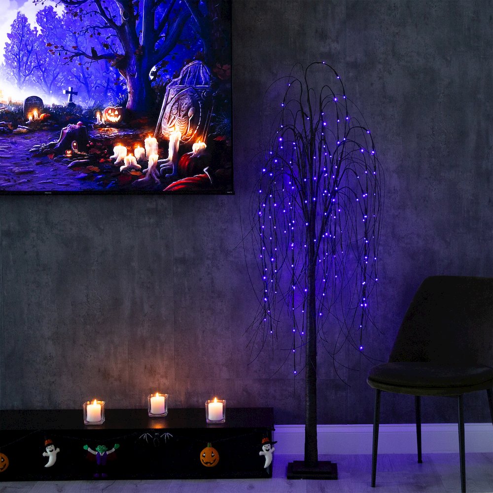 6ft. Pre-Lit Halloween Black Willow Artificial Fall Tree with 160 Orange. Picture 15