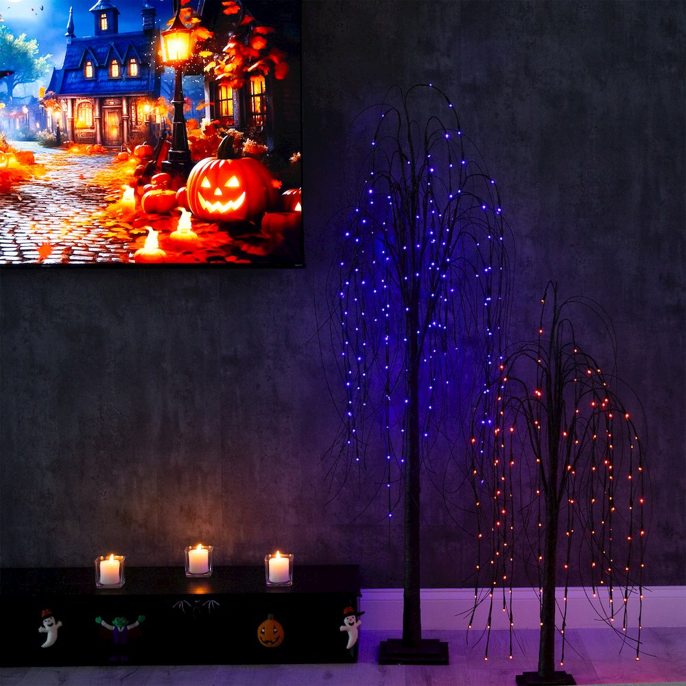 6ft. Pre-Lit Halloween Black Willow Artificial Fall Tree with 160 Orange. Picture 16