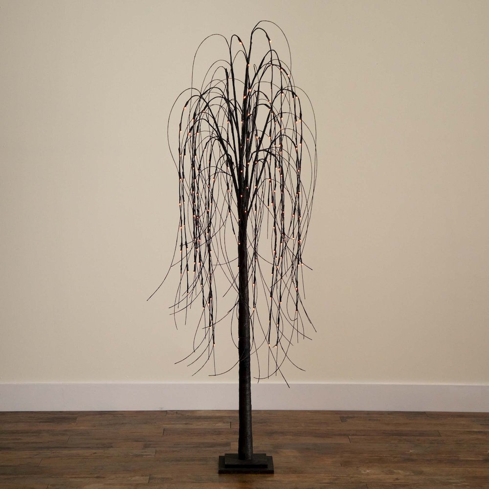 6ft. Pre-Lit Halloween Black Willow Artificial Fall Tree with 160 Orange. Picture 5