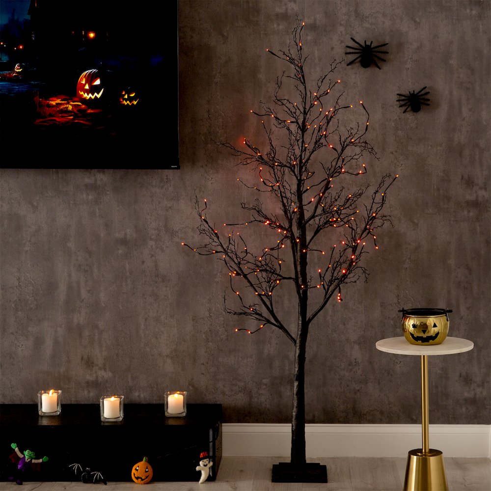 6ft. Pre-Lit Halloween Black Twig Artificial Fall Tree with 300 Orange. Picture 11