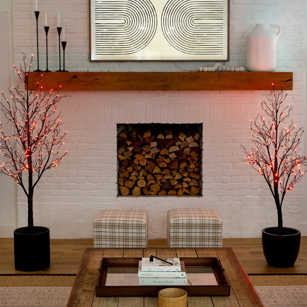 6ft. Pre-Lit Halloween Black Twig Artificial Fall Tree with 300 Orange. Picture 4