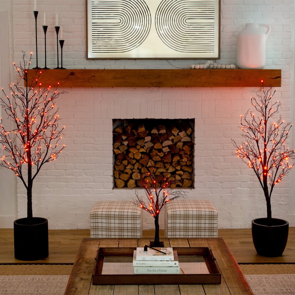 6ft. Pre-Lit Halloween Black Twig Artificial Fall Tree with 300 Orange. Picture 7