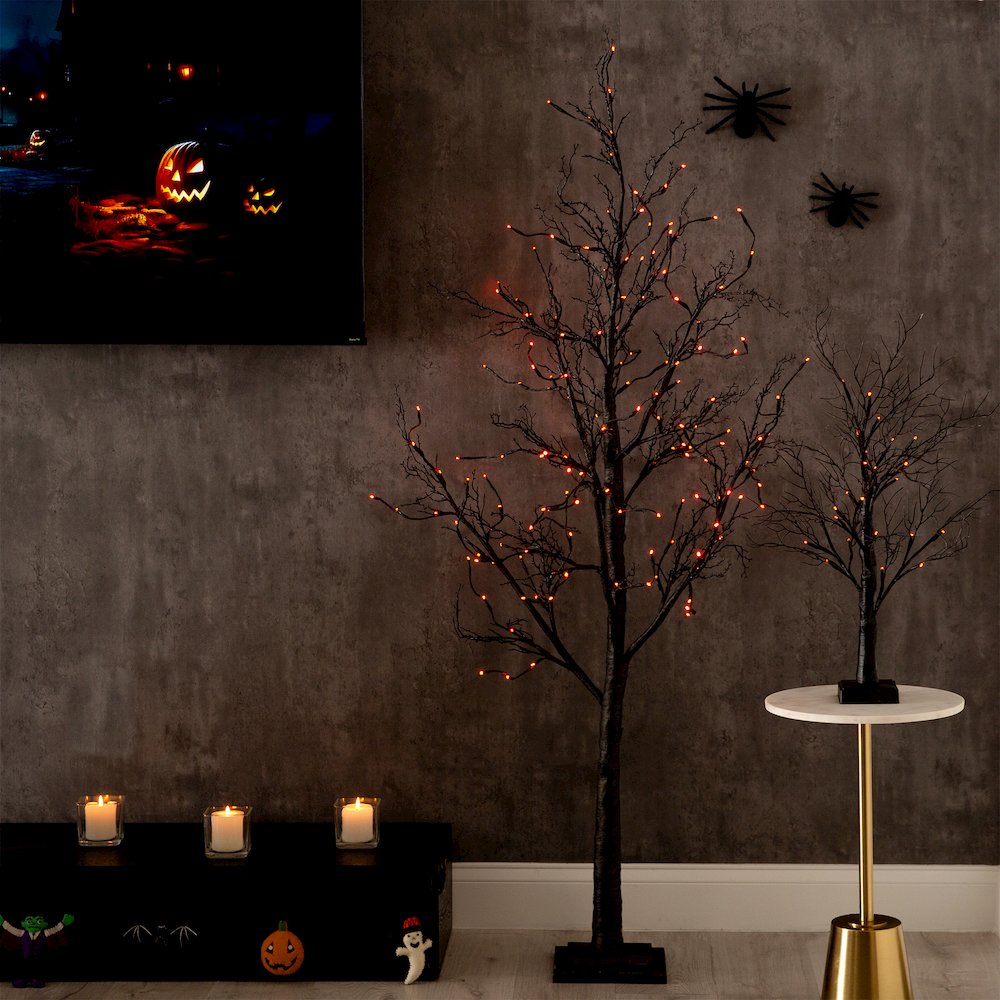 6ft. Pre-Lit Halloween Black Twig Artificial Fall Tree with 300 Orange. Picture 8