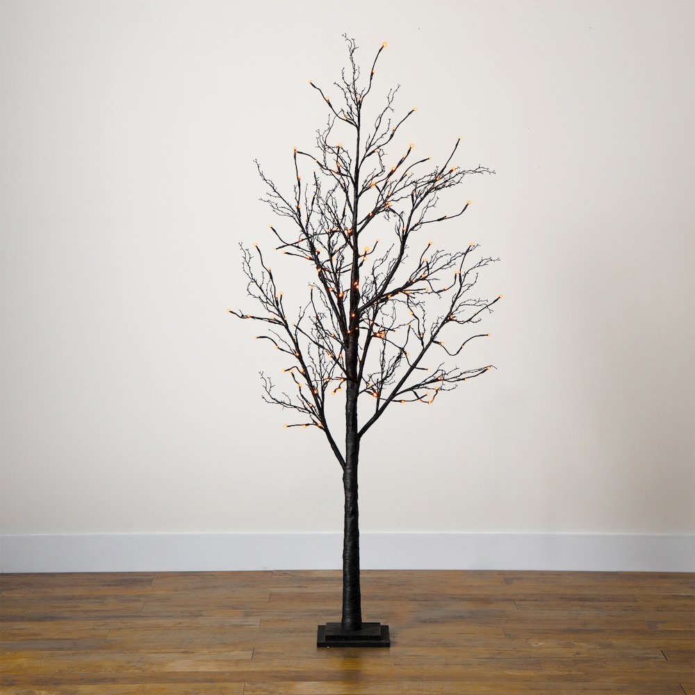 6ft. Pre-Lit Halloween Black Twig Artificial Fall Tree with 300 Orange. Picture 17