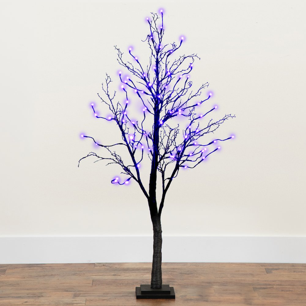 4ft. Pre-Lit Halloween Deluxe Black Twig Artificial Fall Tree with 81 Orange. Picture 12
