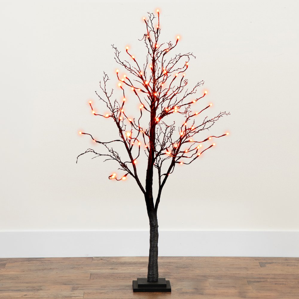 4ft. Pre-Lit Halloween Deluxe Black Twig Artificial Fall Tree with 81 Orange. Picture 4