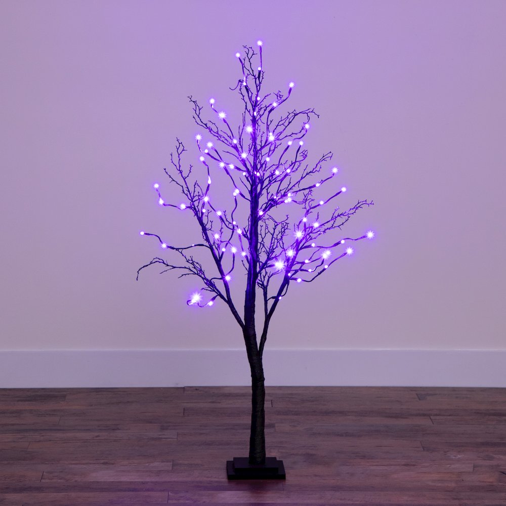 4ft. Pre-Lit Halloween Deluxe Black Twig Artificial Fall Tree with 81 Orange. Picture 5