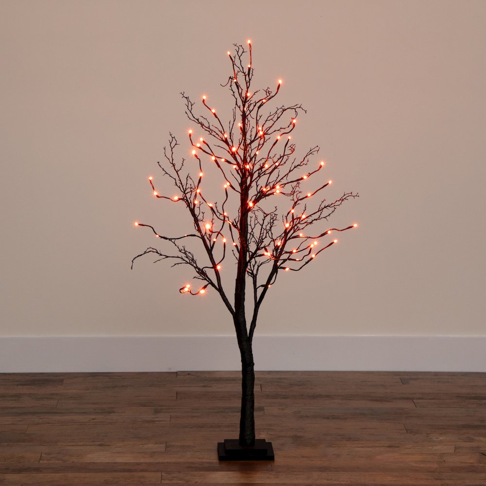 4ft. Pre-Lit Halloween Deluxe Black Twig Artificial Fall Tree with 81 Orange. Picture 7