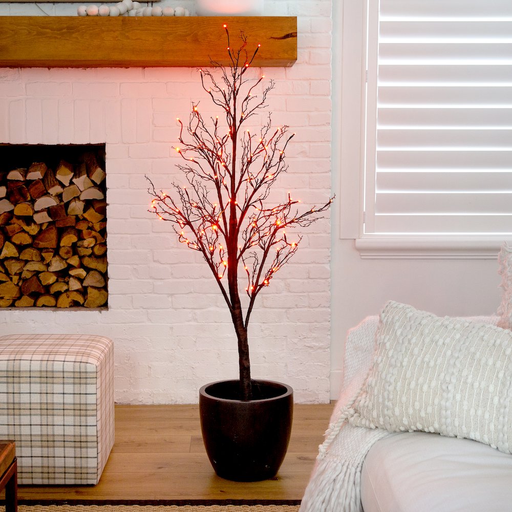 5ft. Pre-Lit Halloween Deluxe Black Twig Artificial Fall Tree with 102 Orange. Picture 8