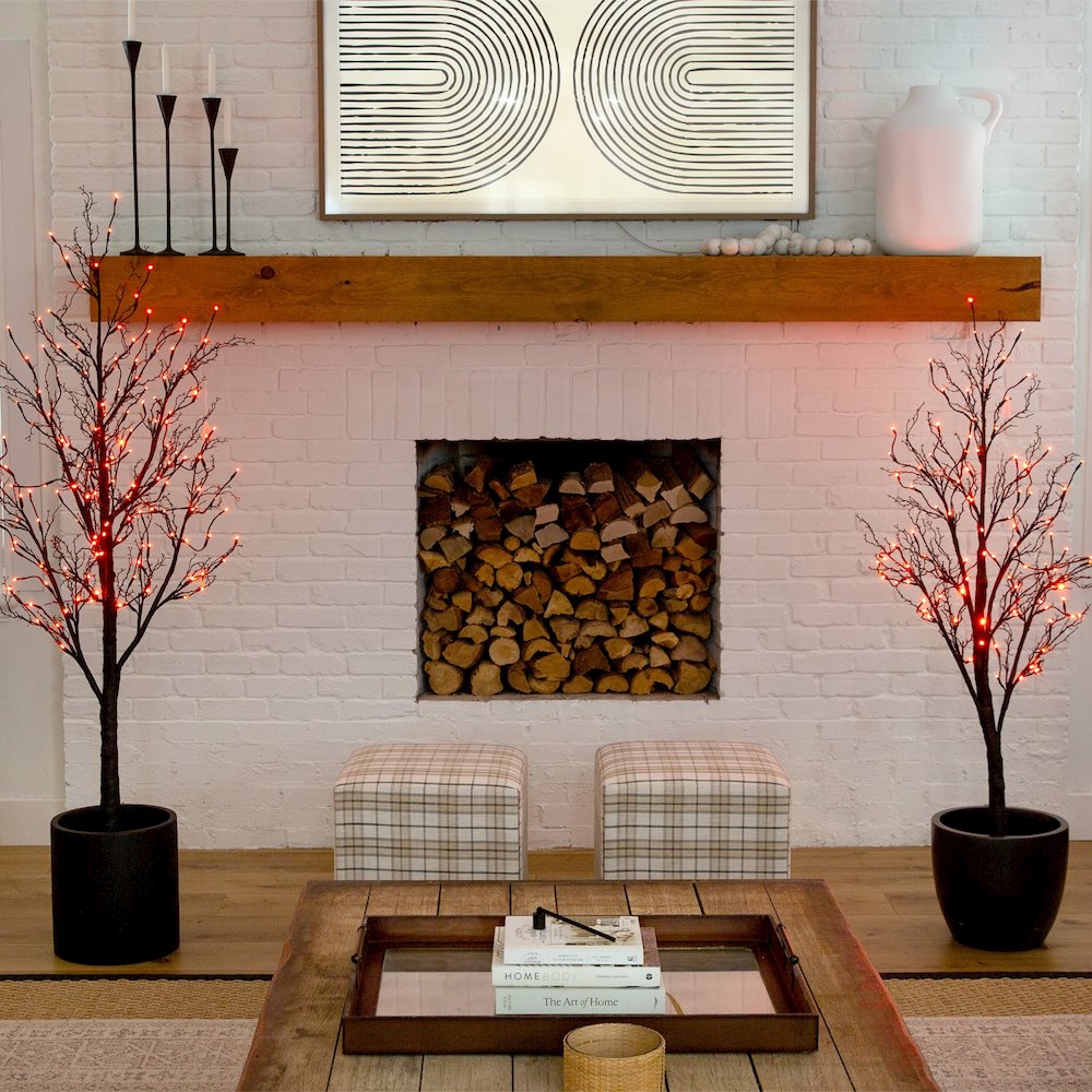 5ft. Pre-Lit Halloween Deluxe Black Twig Artificial Fall Tree with 102 Orange. Picture 13