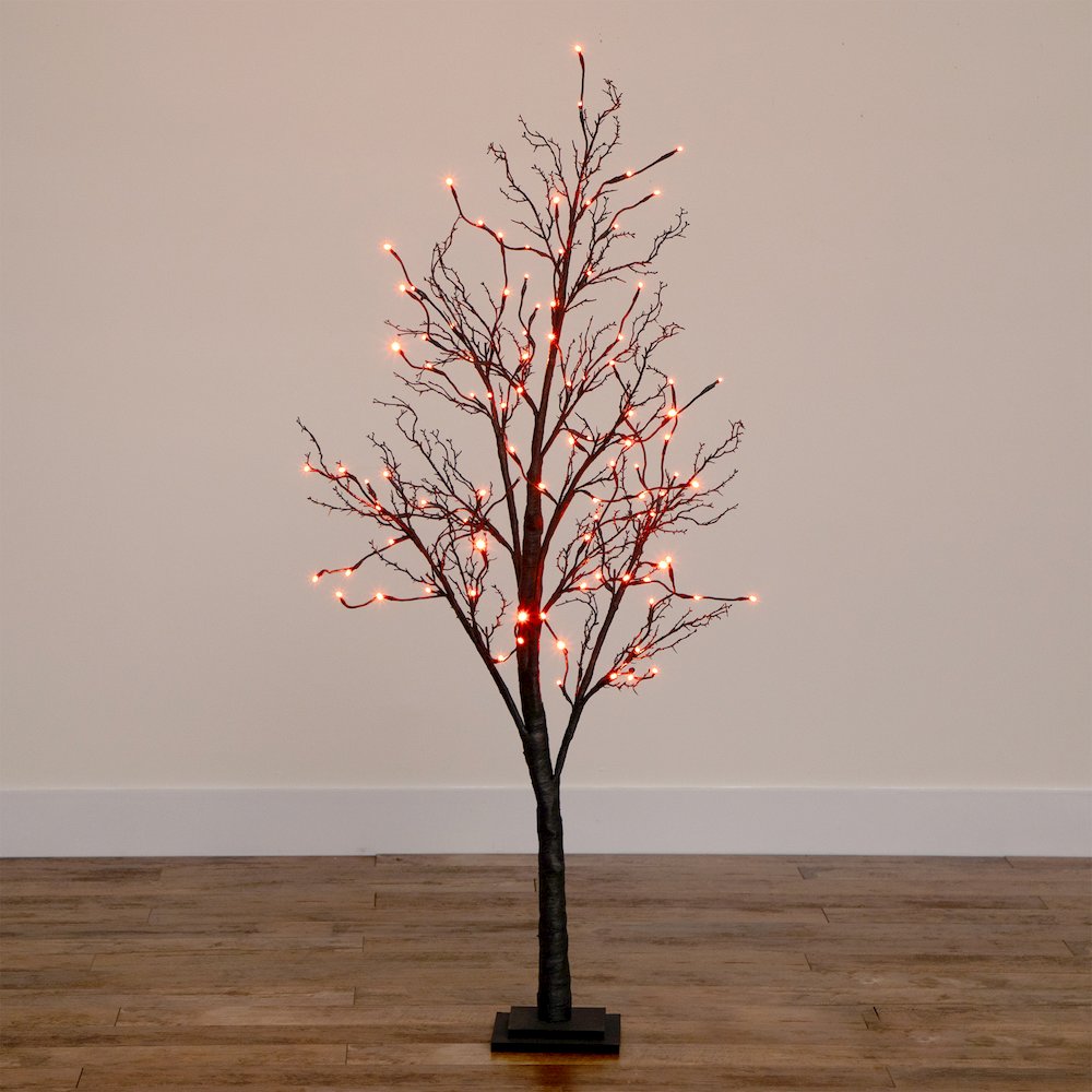 5ft. Pre-Lit Halloween Deluxe Black Twig Artificial Fall Tree with 102 Orange. Picture 14