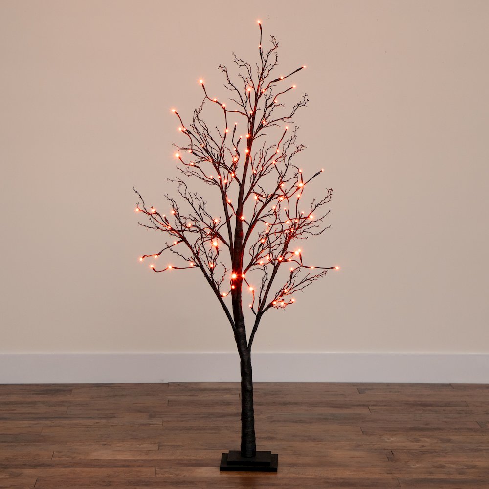 5ft. Pre-Lit Halloween Deluxe Black Twig Artificial Fall Tree with 102 Orange. Picture 6