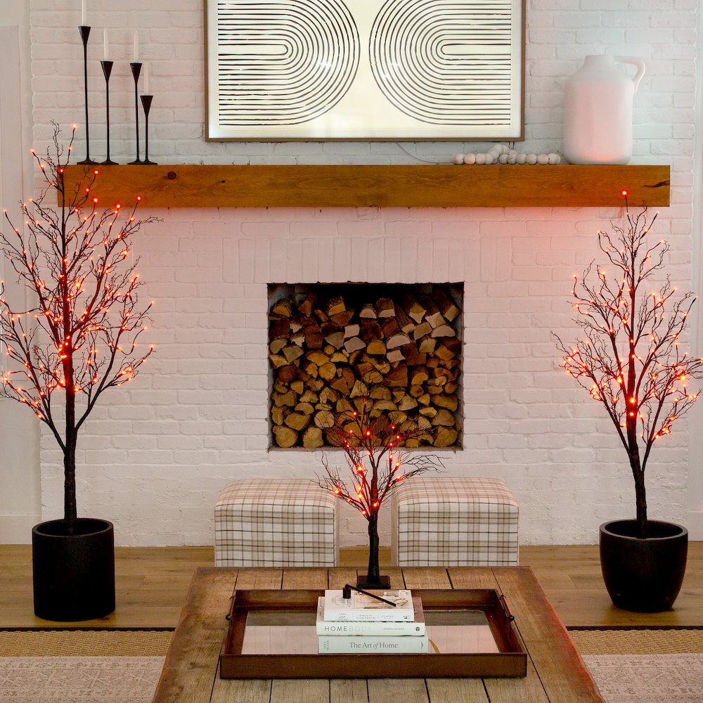 5ft. Pre-Lit Halloween Deluxe Black Twig Artificial Fall Tree with 102 Orange. Picture 15