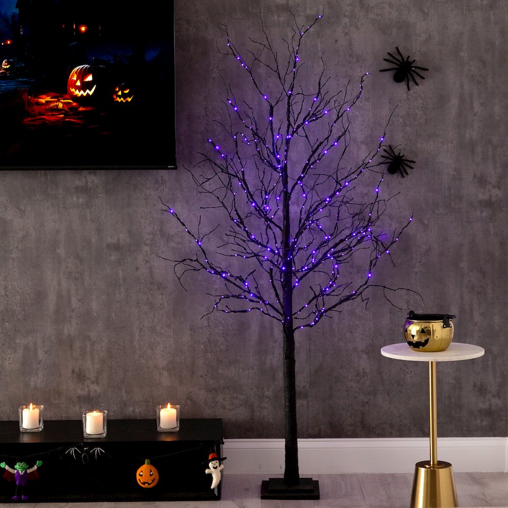 6ft. Pre-Lit Halloween Deluxe Black Twig Artificial Fall Tree with 156 Orange. Picture 4